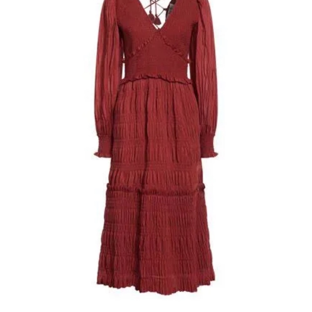 Sea Ny Rust Pasha Pleated Smoked Midi Dress size XS